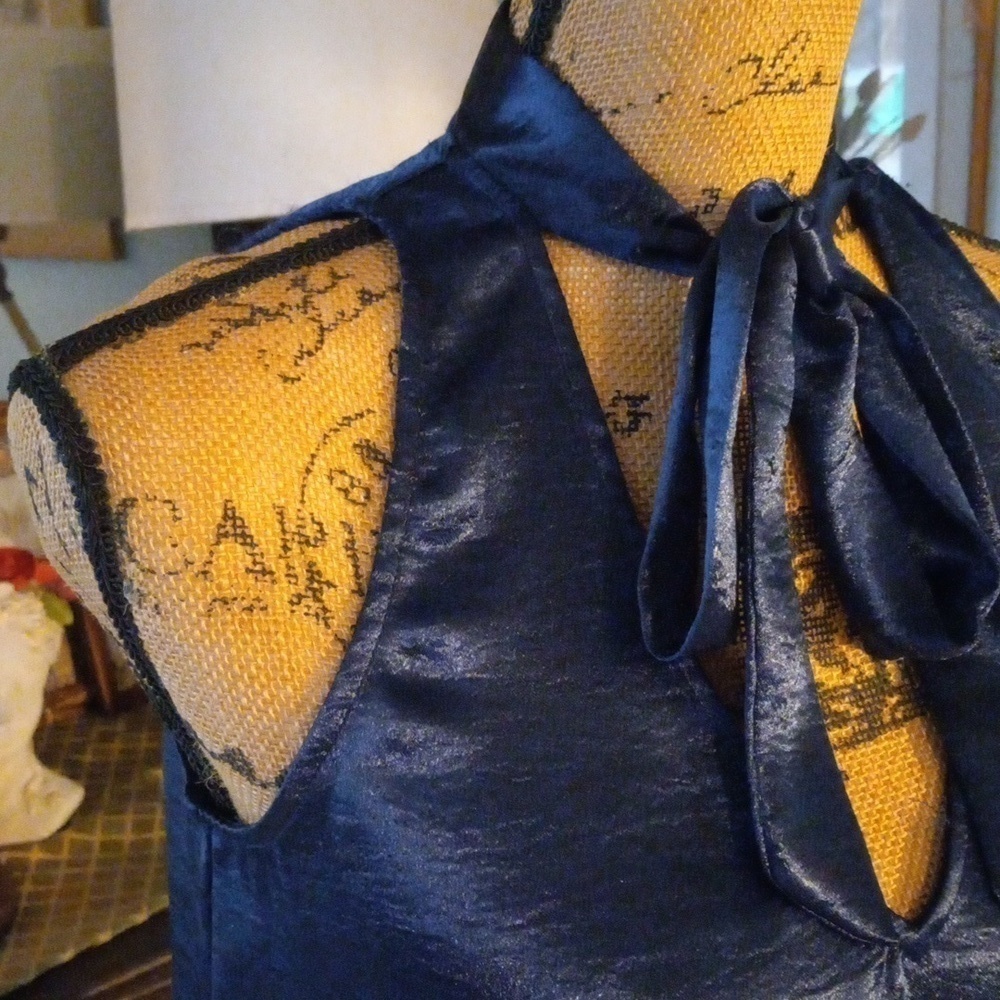 Anthropologie Maeve Navy Satin Tie Neck Sleeveless Swing Blouse Top 2P - Picture 9 of 16